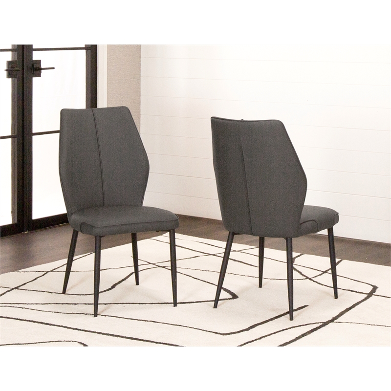 Mara Faux Leather Dark Gray Dining Chairs Black Legs Set of 2 Kitchen Sidechairs