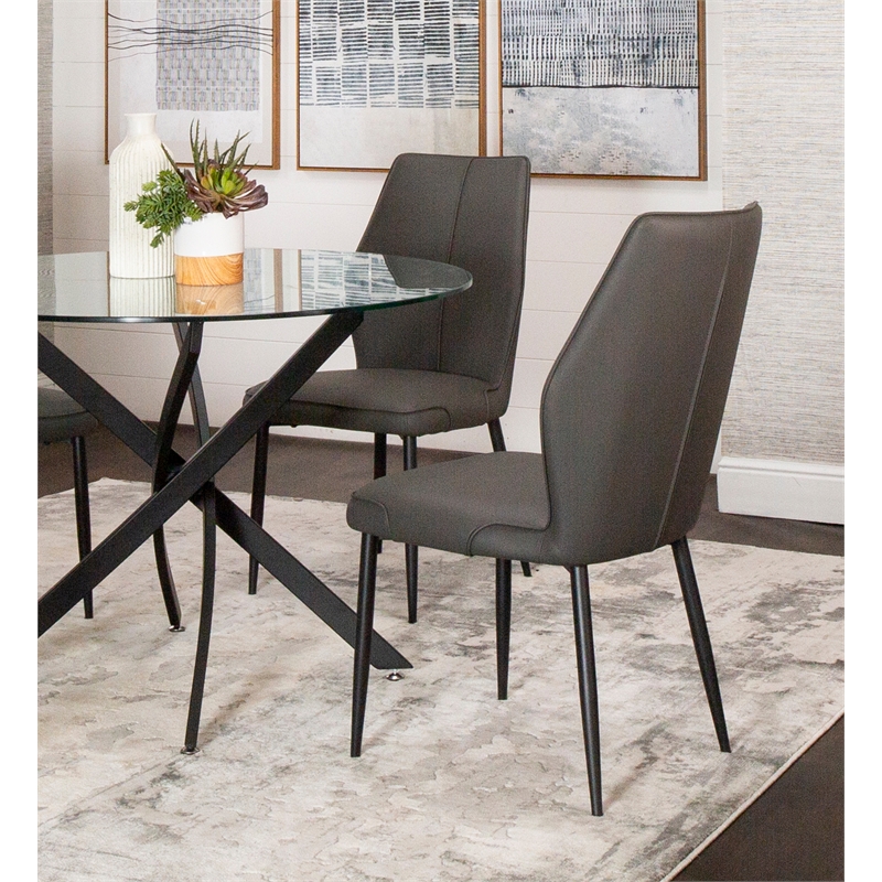 Mara Faux Leather Dark Gray Dining Chairs Black Legs Set of 2 Kitchen Sidechairs