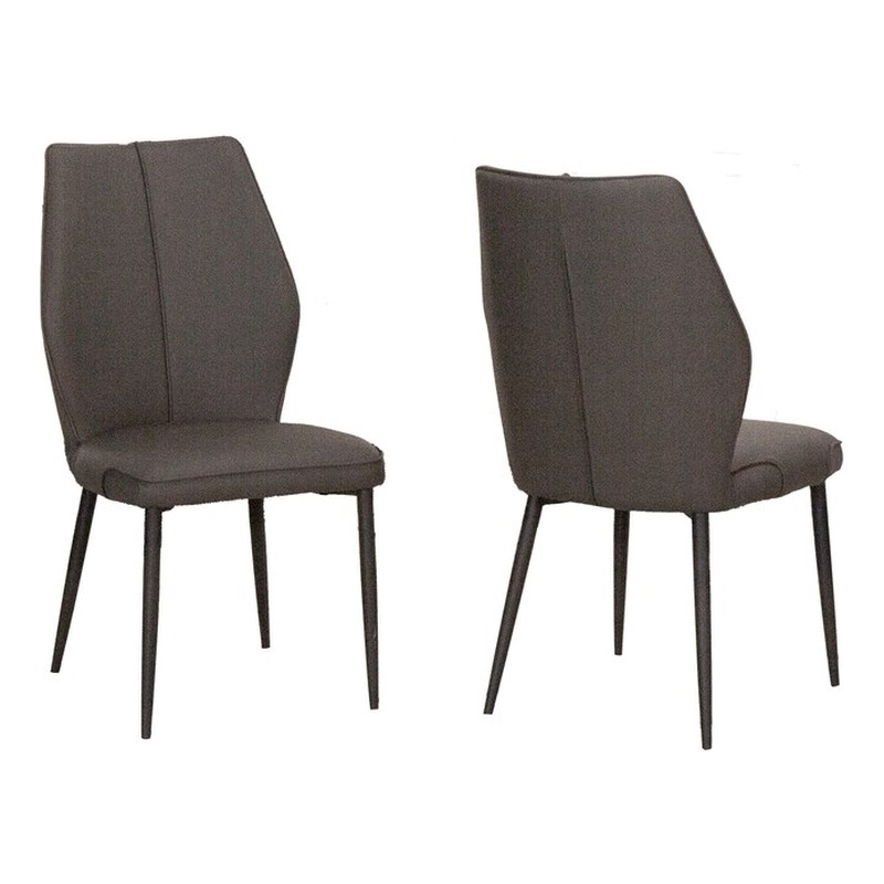 Mara Faux Leather Dark Gray Dining Chairs Black Legs Set of 2 Kitchen Sidechairs