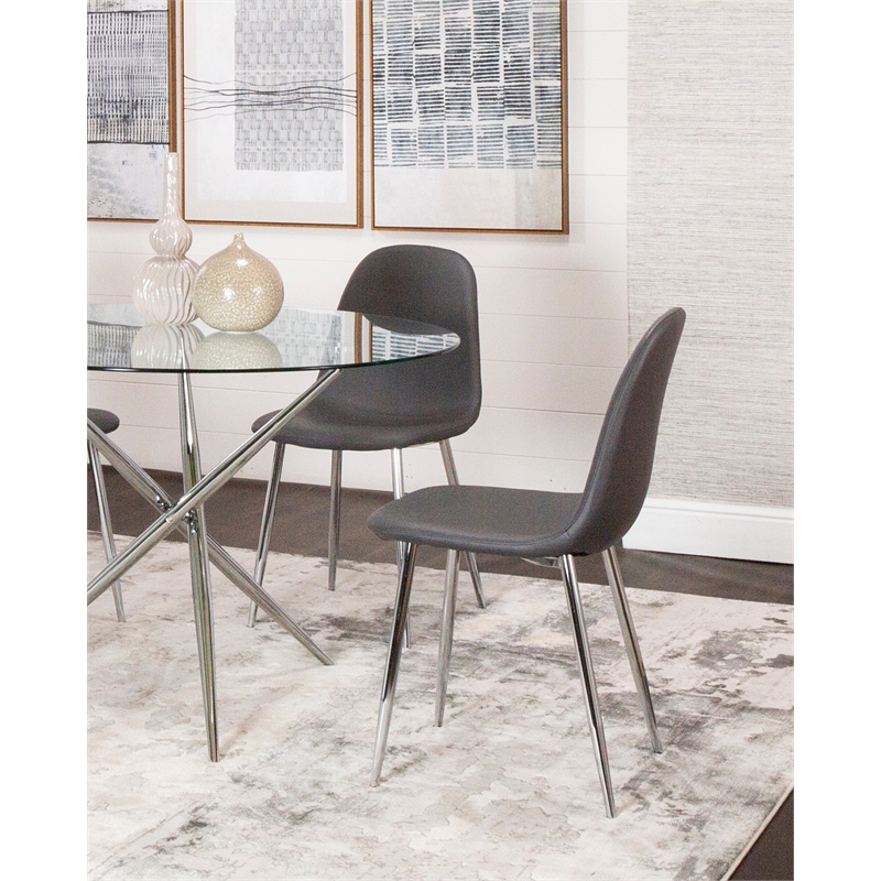 Venu Charcoal Dark Gray Faux Leather Dining Chairs with Chrome Legs Set of 2