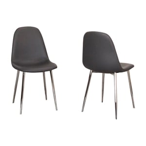 Venu Charcoal Dark Gray Faux Leather Dining Chairs with Chrome Legs Set of 2