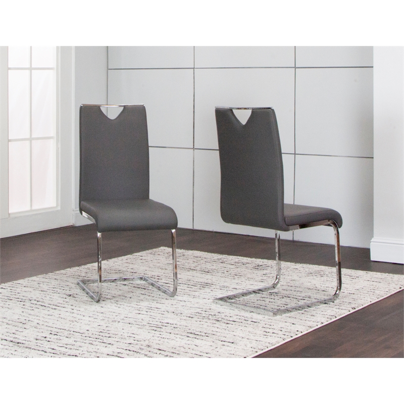 Doral Dark Gray Faux Leather Dining Chairs w Chrome Cantilever Base Set of 2