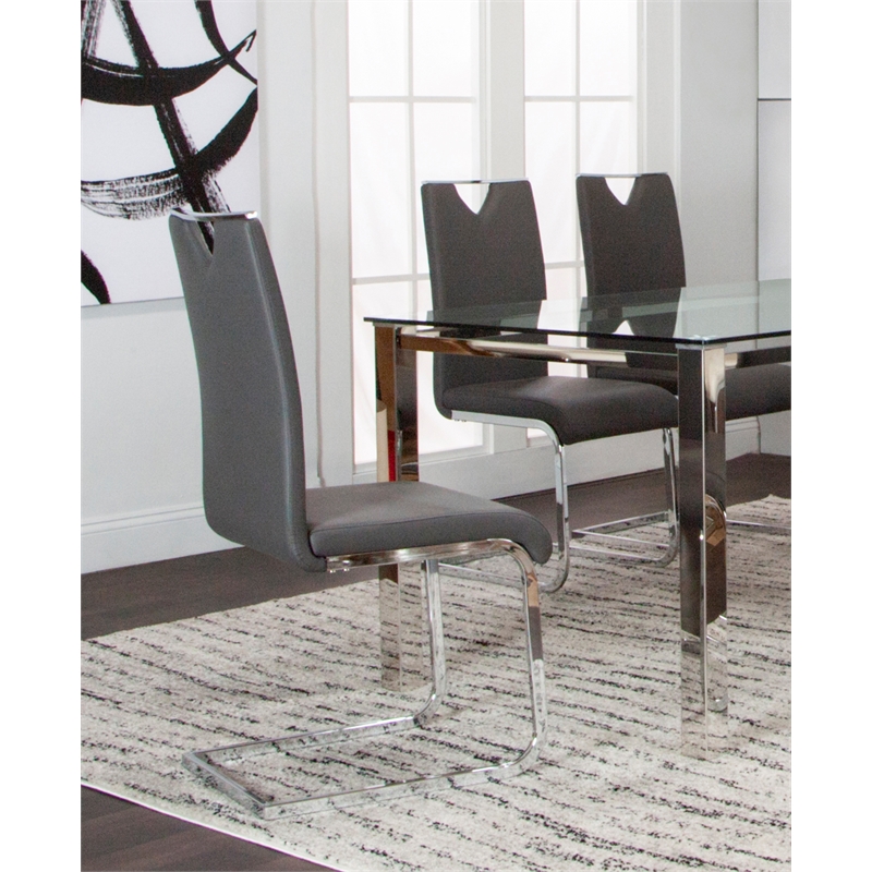 Doral Dark Gray Faux Leather Dining Chairs w Chrome Cantilever Base Set of 2