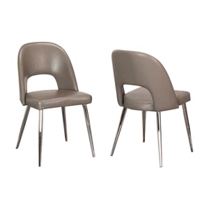 Mia Mushroom Taupe Faux Leather Dining Chairs w Chrome Tapered Legs Set of 2