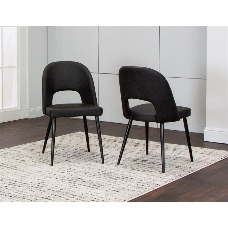 Portia Black Faux Leather Dining Chairs w Powder-Coated Metal Legs Set of 2