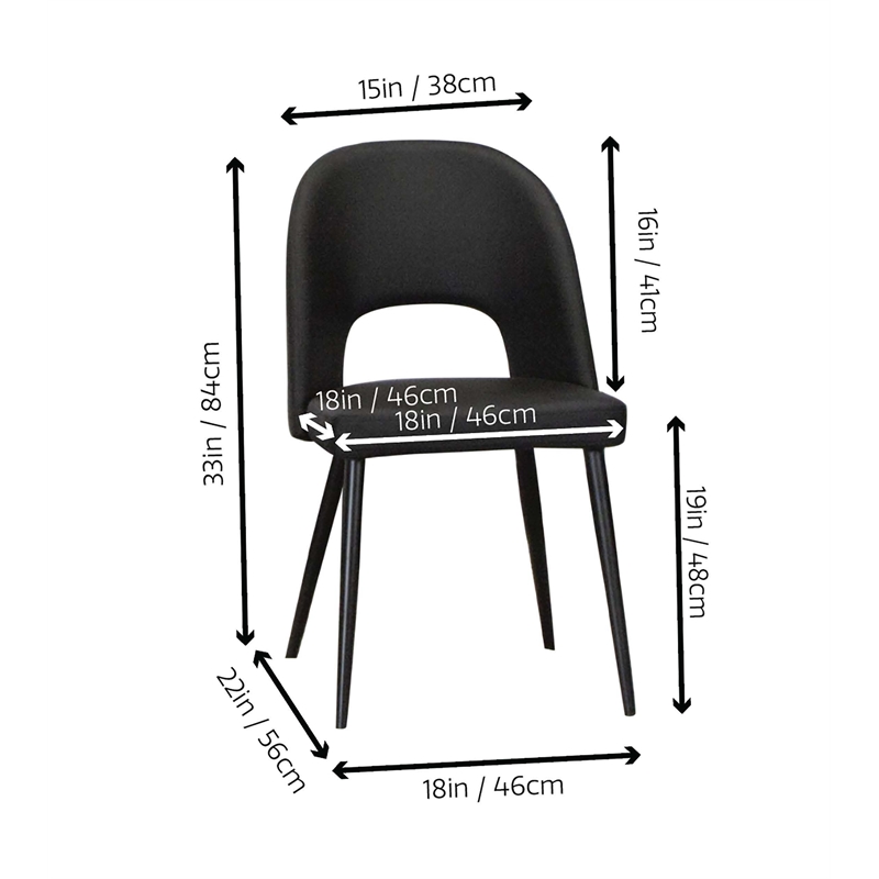 Portia Black Faux Leather Dining Chairs w Powder-Coated Metal Legs Set of 2