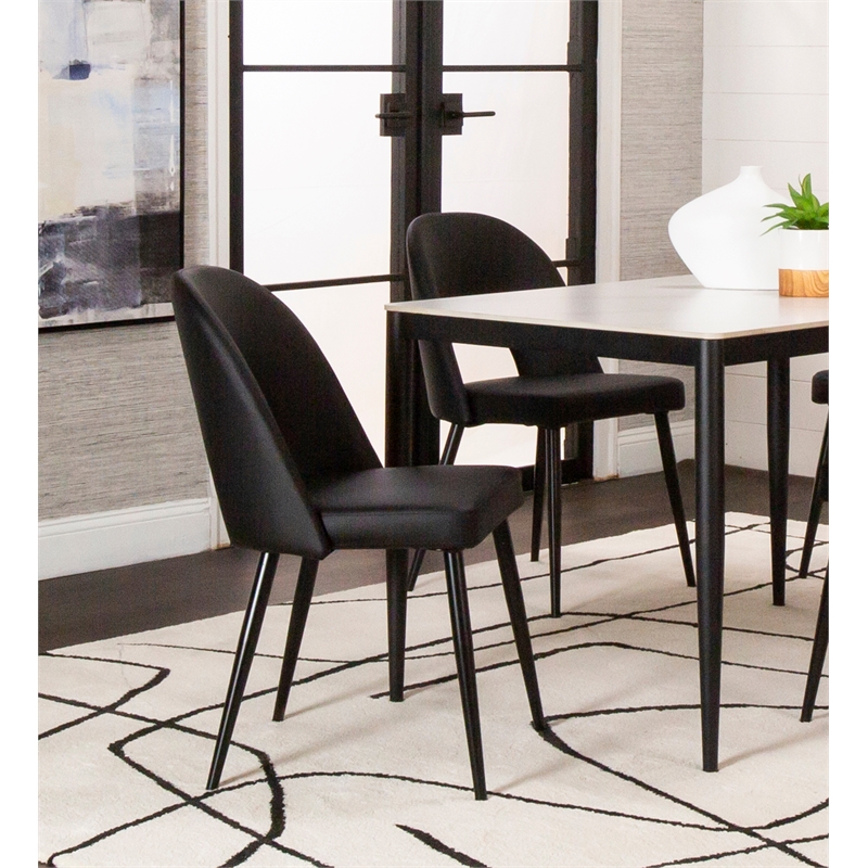 Portia Black Faux Leather Dining Chairs w Powder-Coated Metal Legs Set of 2