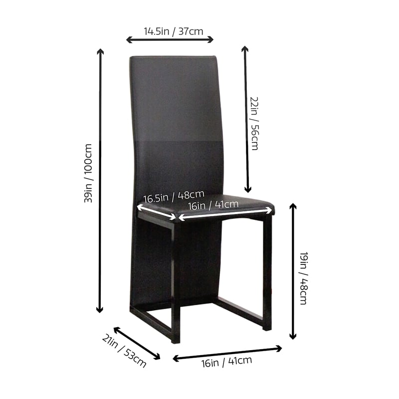 Cosmic Black Faux Leather Full Back Dining Chairs with Metal Legs Set of 6