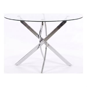 Brad 45&quot Round Tempered Clear Glass Dining Table w Geometric Chrome Metal Legs