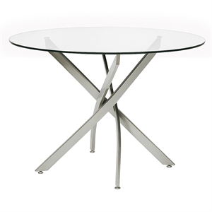 Brad 45&quot Round Tempered Clear Glass Dining Table w Geometric Chrome Metal Legs