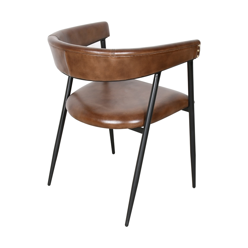 Bristol Chestnut Brown Buffalo Leather Dining Arm Chair w Black Iron Legs