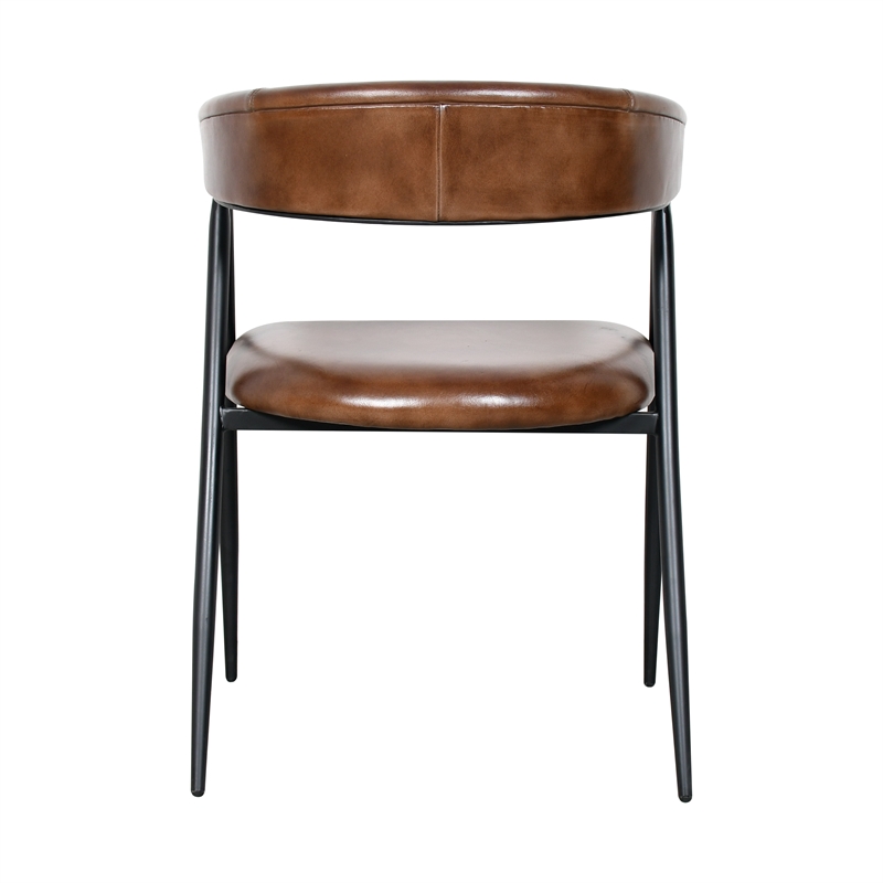 Bristol Chestnut Brown Buffalo Leather Dining Arm Chair w Black Iron Legs