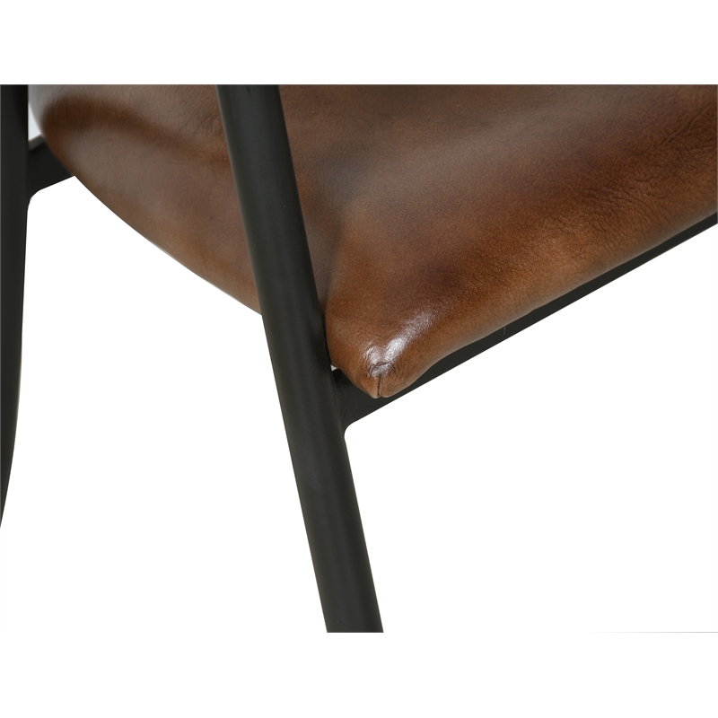 Bristol Chestnut Brown Buffalo Leather Dining Arm Chair w Black Iron Legs