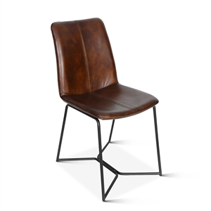 Austin Two Chestnut Brown TopGrain Buffalo Leather Dining Chairs Black Iron