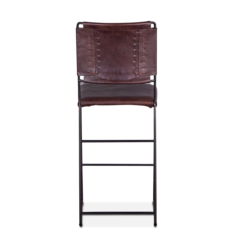 Bowden Counter Height Brown Top-Grain Buffalo Leather Stool Iron Sled Legs