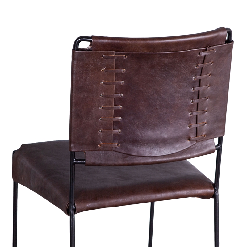 Bowden Counter Height Brown Top-Grain Buffalo Leather Stool Iron Sled Legs
