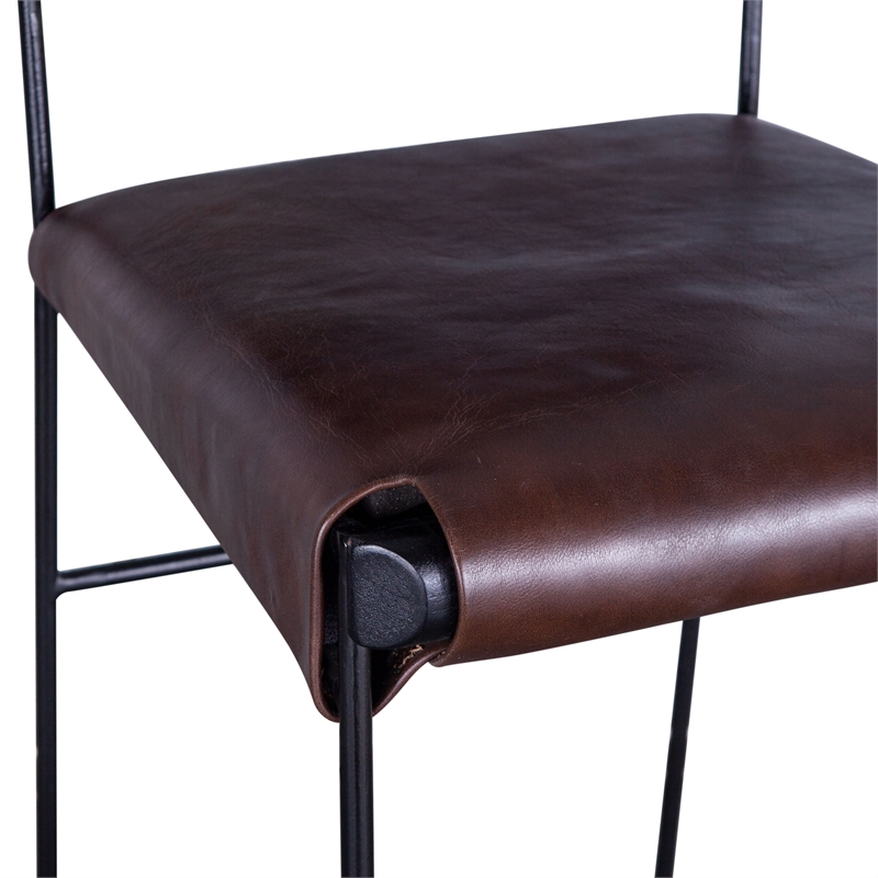 Bowden Counter Height Brown Top-Grain Buffalo Leather Stool Iron Sled Legs