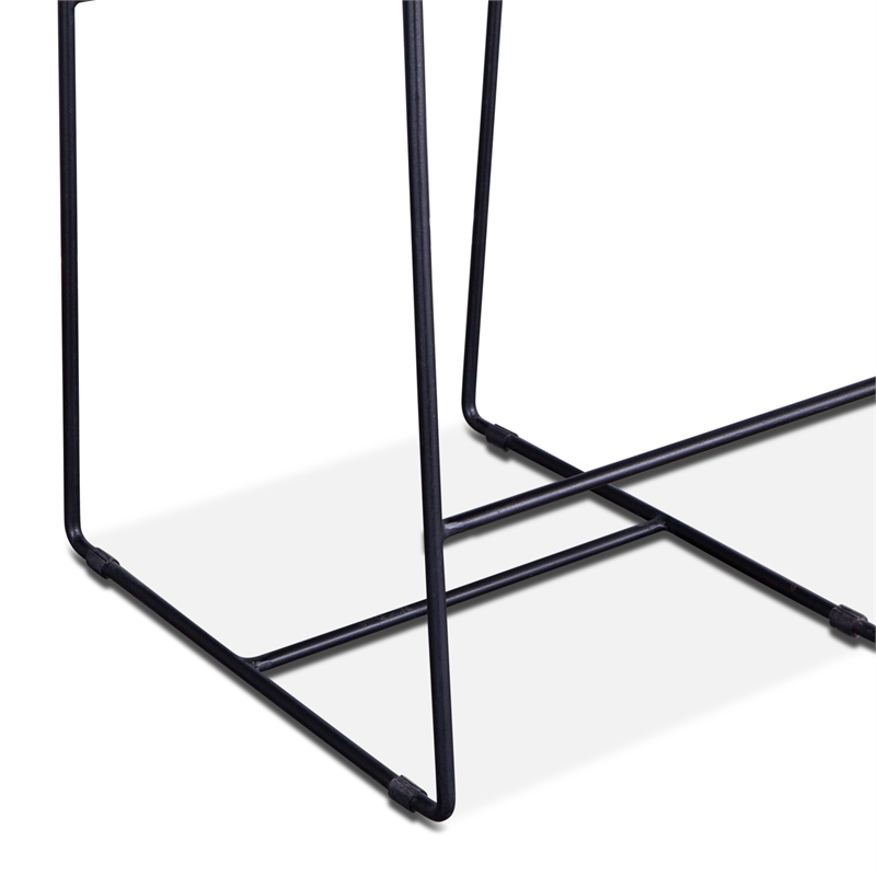 Bowden Counter Height Brown Top-Grain Buffalo Leather Stool Iron Sled Legs