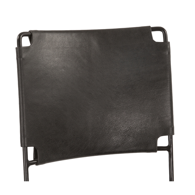 Bowden Counter Height Black Top Grain Buffalo Leather Stool w Iron Sled Legs
