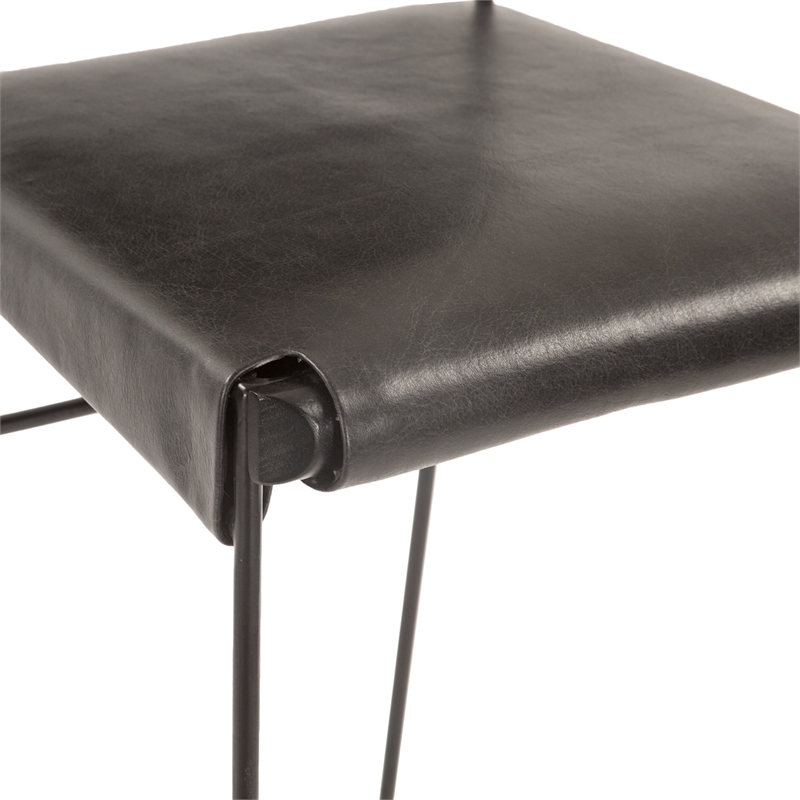 Bowden Counter Height Black Top Grain Buffalo Leather Stool w Iron Sled Legs