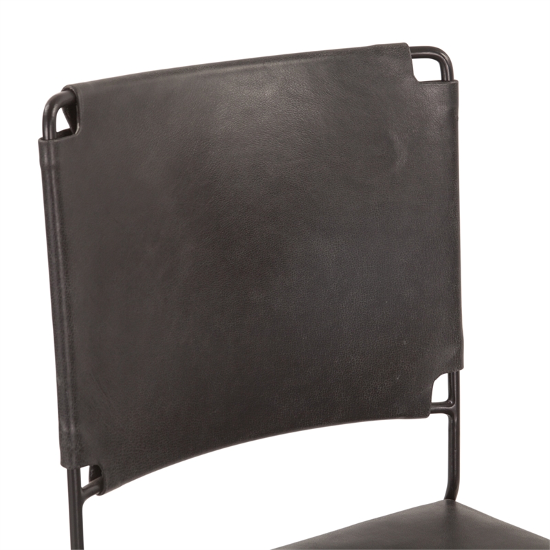 Bowden Two Black Top Grain Buffalo Leather Dining Chairs w Iron Sled Legs