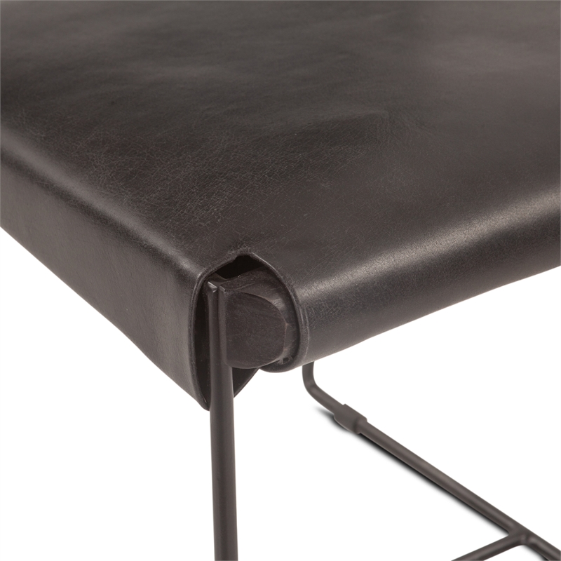 Bowden Two Black Top Grain Buffalo Leather Dining Chairs w Iron Sled Legs