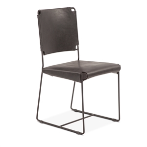 Bowden Two Black Top Grain Buffalo Leather Dining Chairs w Iron Sled Legs