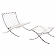 LeisureMod Bellefonte Modern Ivory Leather Tufted Accent Chair & Ottoman