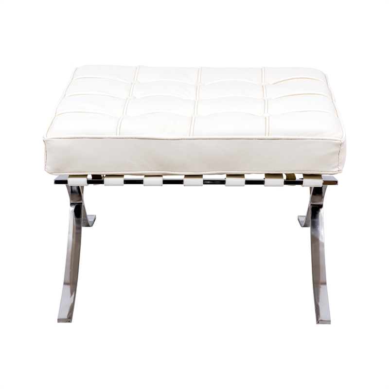 LeisureMod Bellefonte Modern Ivory Leather Tufted Ottoman