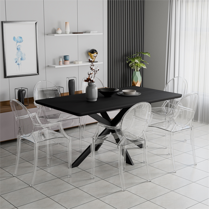 LeisureMod Carroll Modern Acrylic Dining Armchair in Clear Set of 4