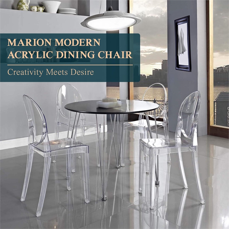 LeisureMod Marrion Modern Acrylic Dining Chair in Clear Set of 4