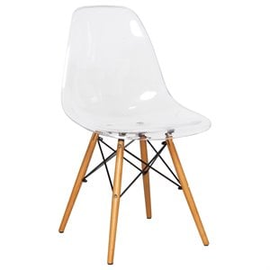 LeisureMod Dover Dining Side Chair With Wood Eiffel Base in Clear