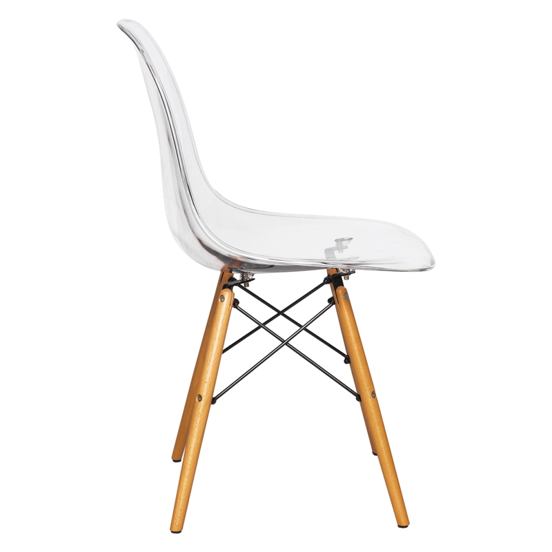 LeisureMod Dover Dining Side Chair With Wood Eiffel Base in Clear Set of 2