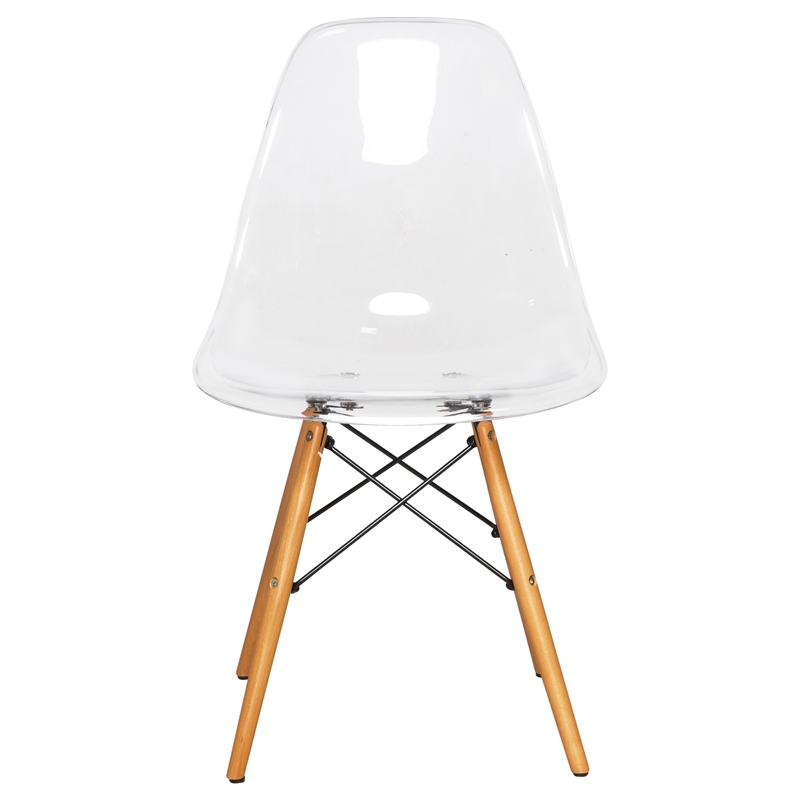LeisureMod Dover Dining Side Chair With Wood Eiffel Base in Clear Set of 4
