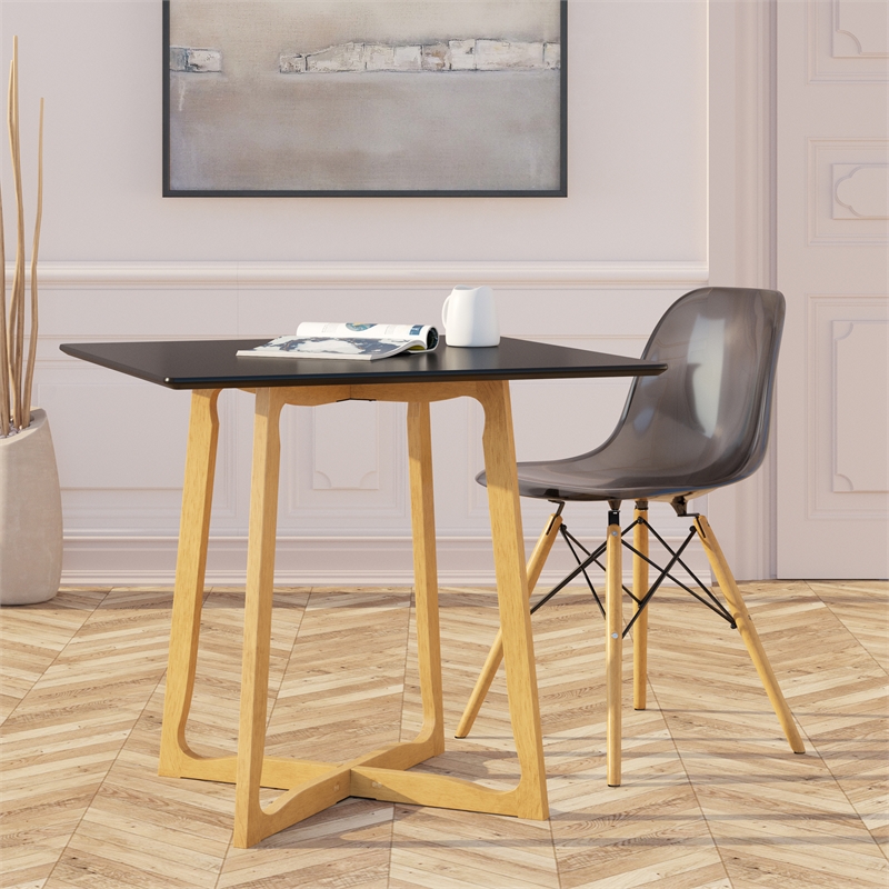 LeisureMod Dover Dining Side Chair With Wood Eiffel Base in Black