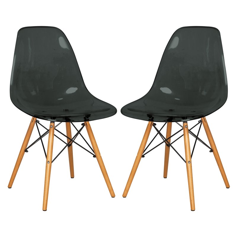 LeisureMod Dover Dining Side Chair With Wood Eiffel Base in Black Set of 2