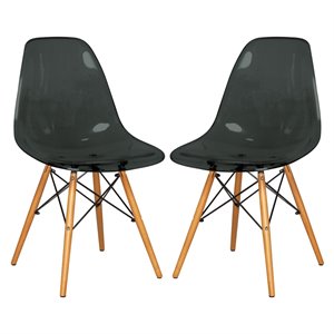 LeisureMod Dover Dining Side Chair With Wood Eiffel Base in Black Set of 2
