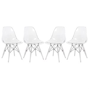 LeisureMod Dover Dining Side Chair With Acrylic Eiffel Base in Clear Set of 4