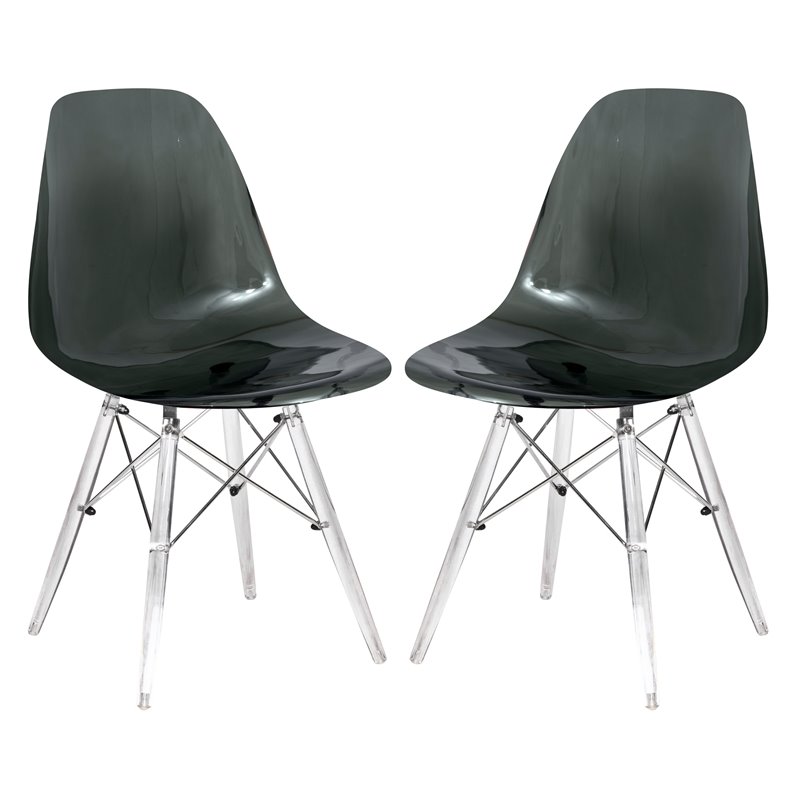 LeisureMod Dover Dining Side Chair With Acrylic Eiffel Base in Black Set of 2
