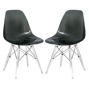 LeisureMod Dover Dining Side Chair With Acrylic Eiffel Base in Black Set of 2