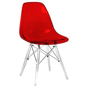 LeisureMod Dover Dining Side Chair With Acrylic Eiffel Base in Red