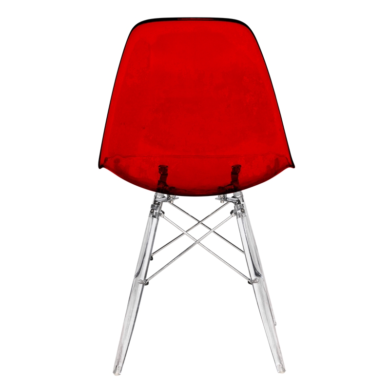 LeisureMod Dover Dining Side Chair With Acrylic Eiffel Base in Red Set of 2