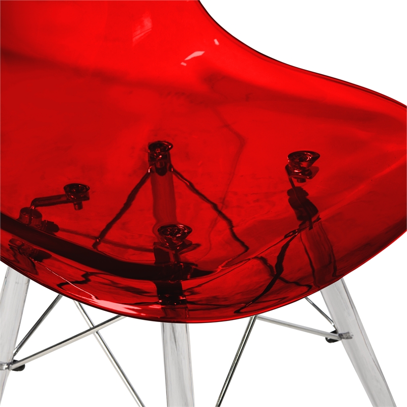 LeisureMod Dover Dining Side Chair With Acrylic Eiffel Base in Red Set of 4