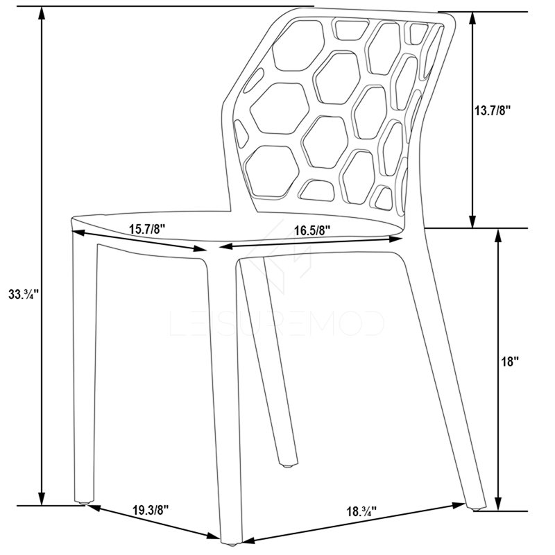 LeisureMod Dynamic Plastic Dining Side Chair Honeycomb Design in Red Set of 4