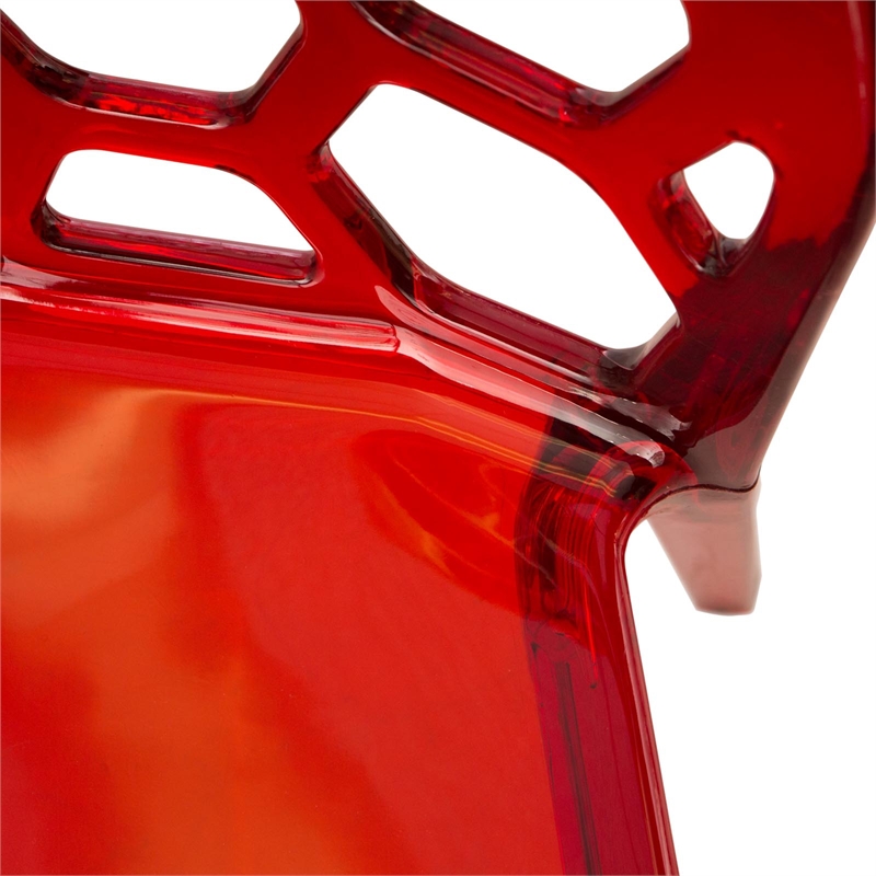 LeisureMod Dynamic Plastic Dining Side Chair Honeycomb Design in Red Set of 4