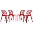 LeisureMod Dynamic Plastic Dining Side Chair Honeycomb Design in Red Set of 4