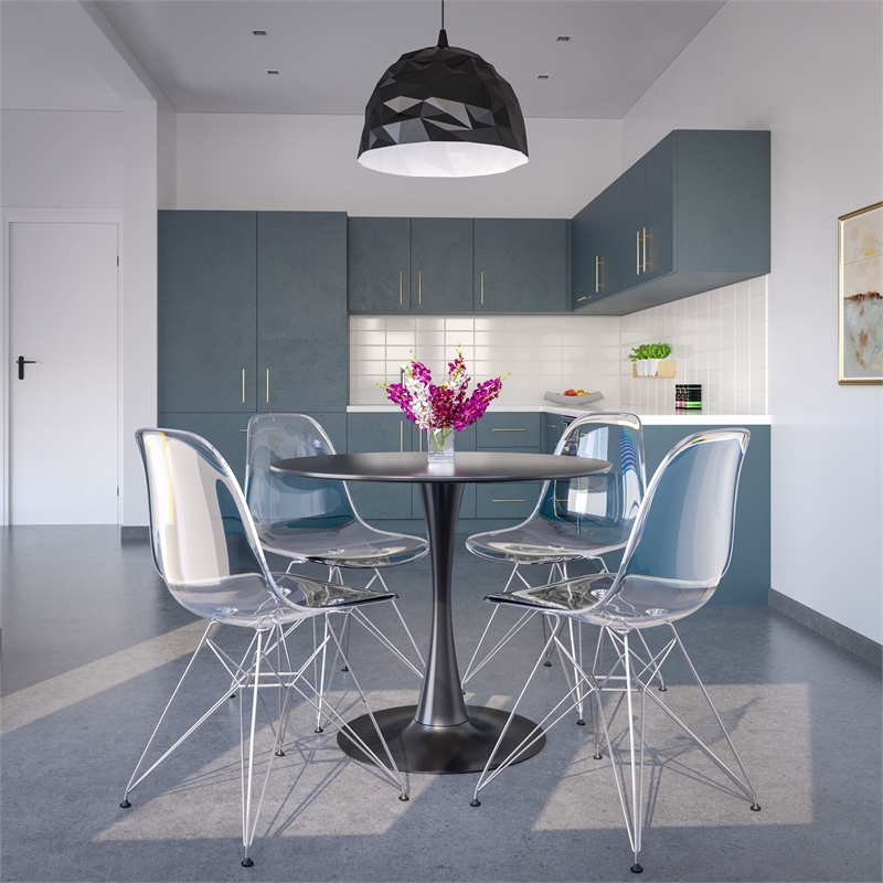 LeisureMod Cresco Modern Eiffel Base Dining Side Chair in Clear