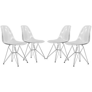 LeisureMod Cresco Modern Eiffel Base Dining Side Chair in Clear Set of 4