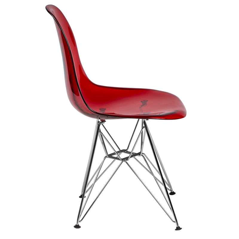 LeisureMod Cresco Modern Eiffel Base Dining Side Chair in Red