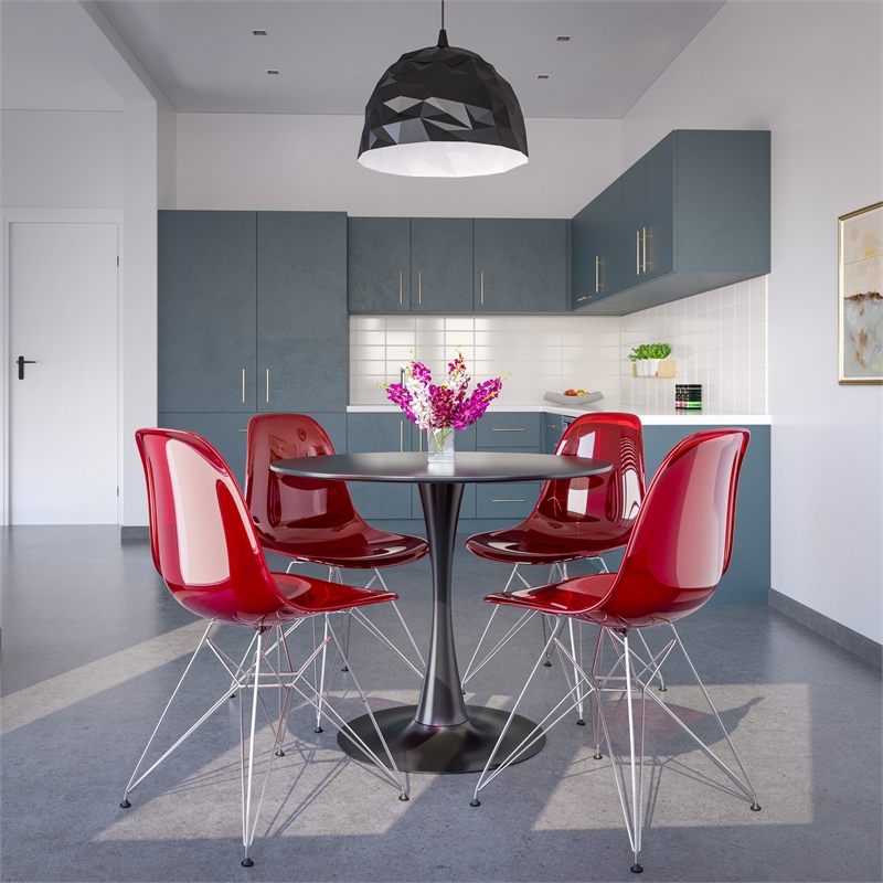 LeisureMod Cresco Modern Eiffel Base Dining Side Chair in Red